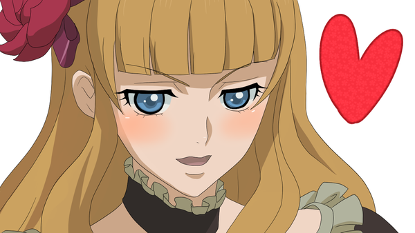 beatrice (umineko), umineko no naku koro ni, 00s, blonde hair, blue eyes, blush, flower, hair down, heart, moe (phrase), rose