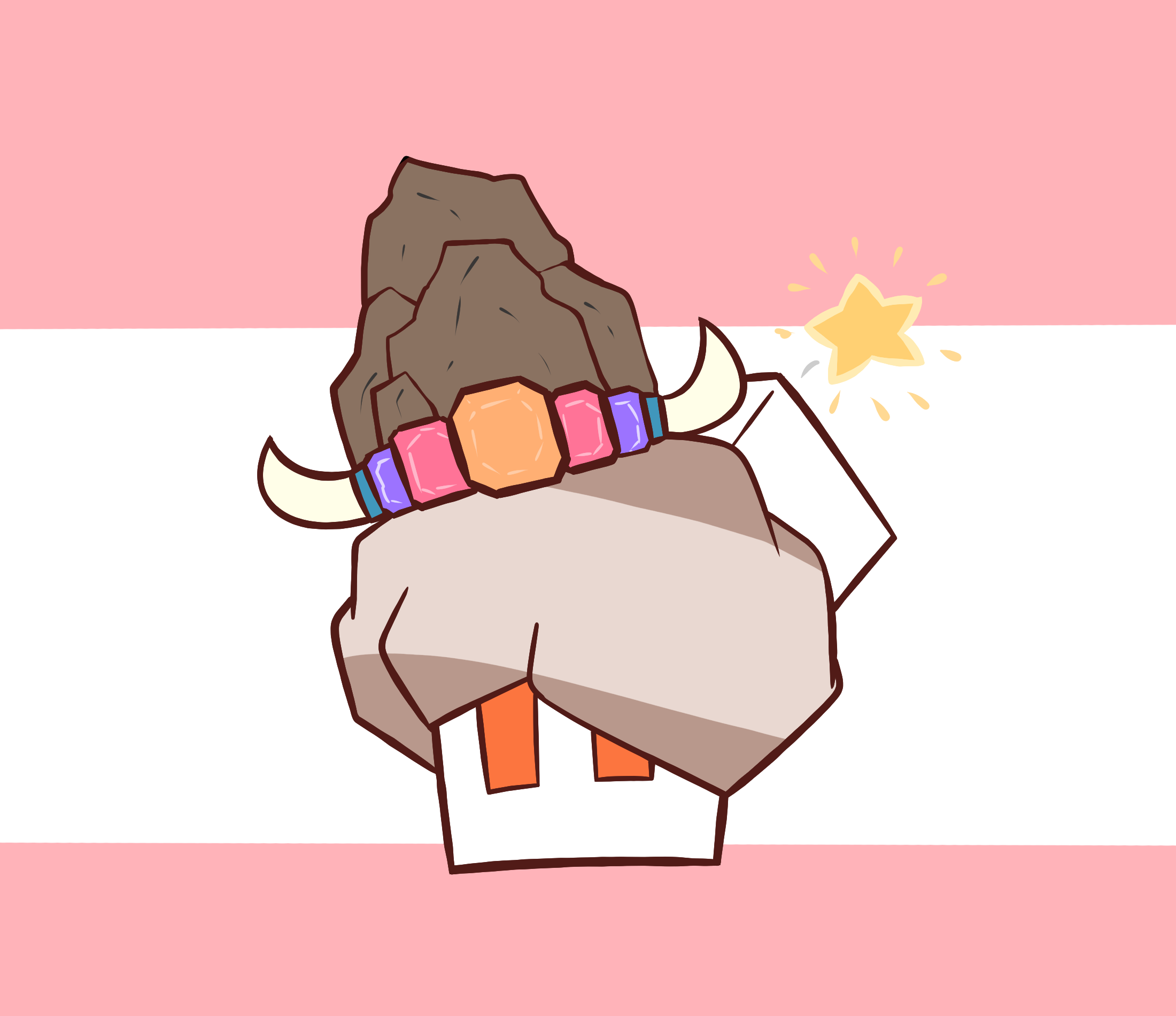 redny, kirby, nacli, stone kirby, kirby (series), nintendo, pokemon, commentary request, highres, cosplay, full body, hat, horned hat, no humans, pokemon (creature), pokemon focus, rectangular eyes, rock, simple background, solo, star (symbol), stone kirby (cosplay), two-tone background