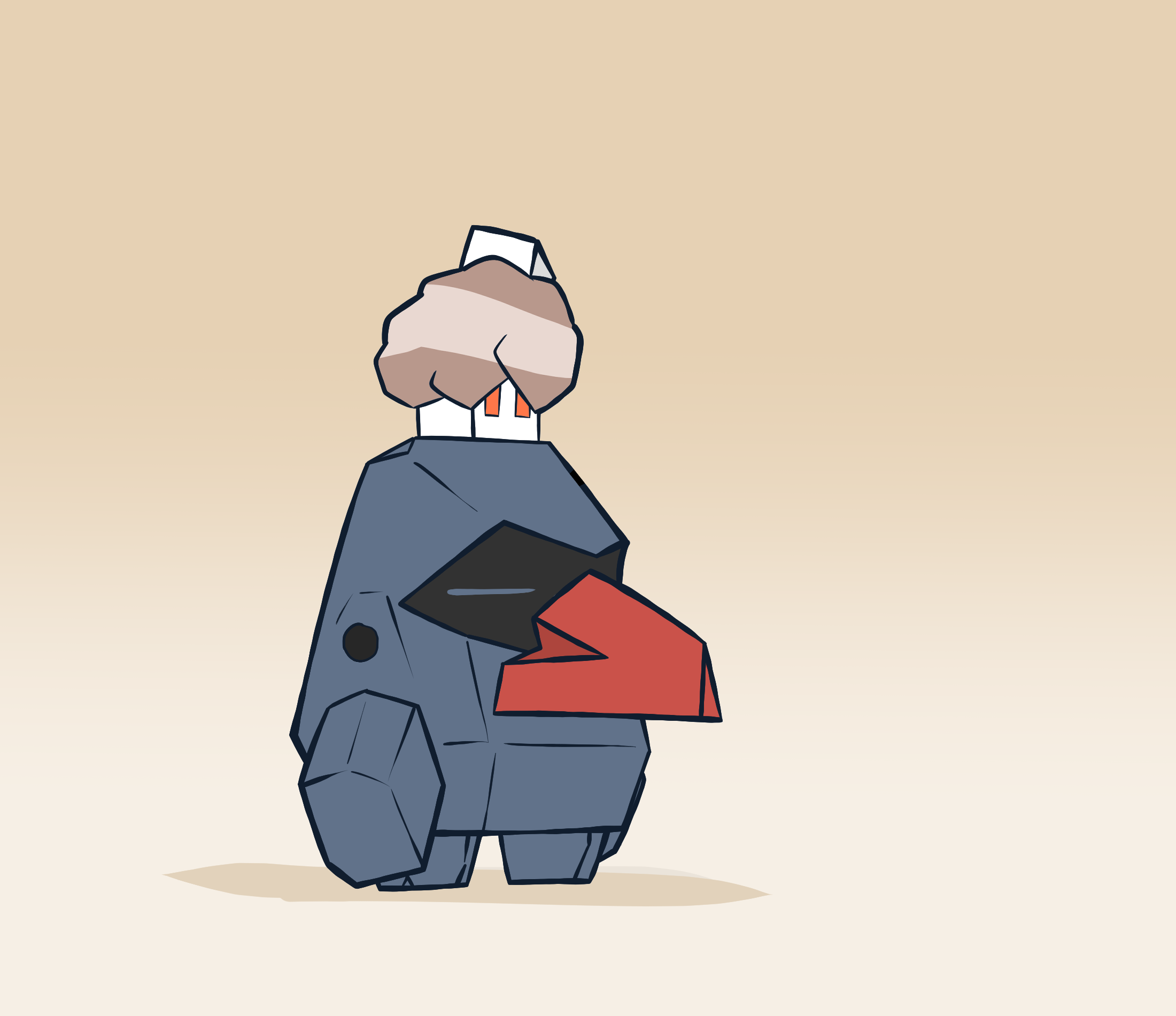 redny, nacli, nosepass, nintendo, pokemon, commentary request, highres, brown background, closed eyes, full body, gen 3 pokemon, gradient background, no humans, on head, pokemon (creature), pokemon focus, pokemon on head, rectangular eyes, red nose, simple background