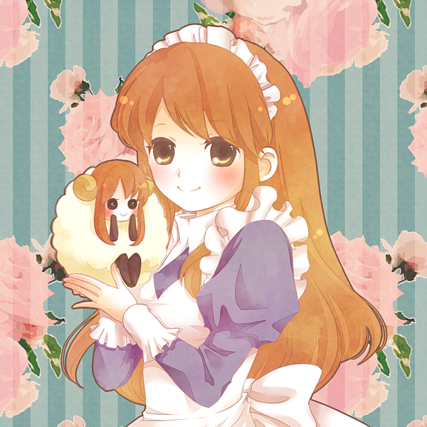moffunnyo, asahina mikuru, suzumiya haruhi-chan no yuuutsu, suzumiya haruhi no yuuutsu, bad id, bad pixiv id, 00s, brown eyes, brown hair, dual persona, flower, long hair, maid, mini person, minigirl, rose, sheep