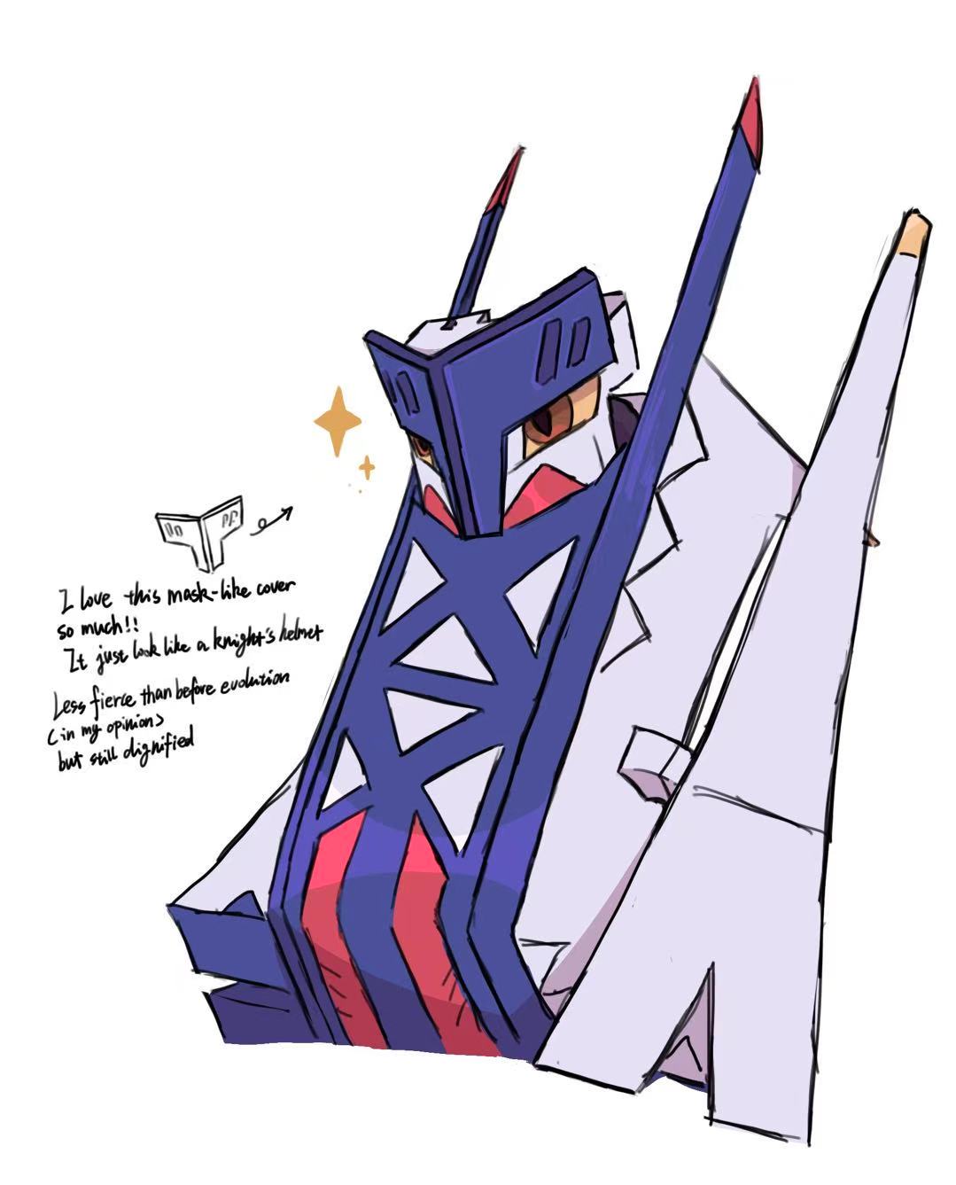 badfish08, archaludon, nintendo, pokemon, commentary request, highres, arrow (symbol), brown eyes, colored sclera, english text, no humans, pokemon (creature), pokemon focus, simple background, solo, white background, yellow sclera