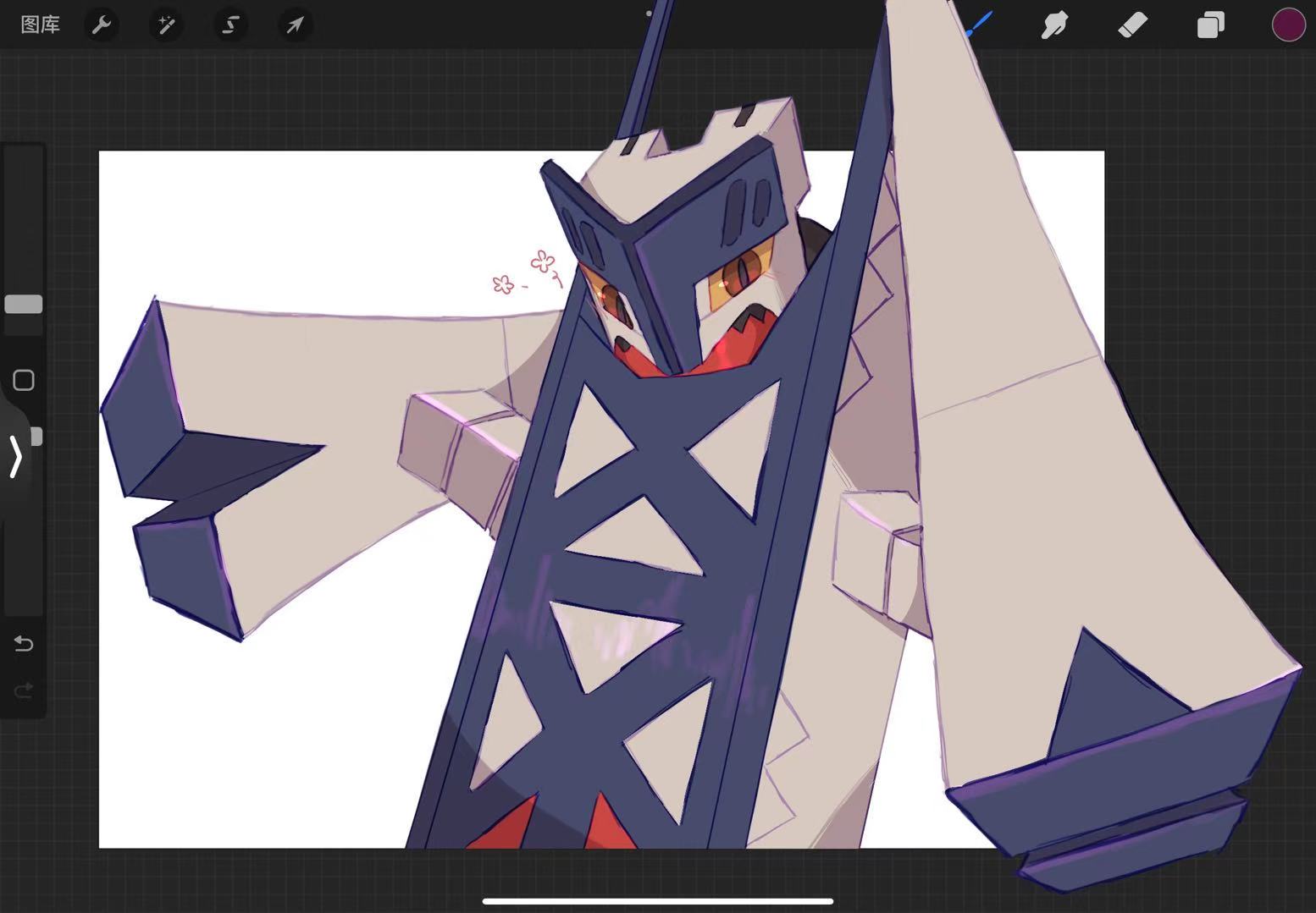 badfish08, archaludon, nintendo, pokemon, commentary request, art program in frame, brown eyes, colored sclera, no humans, pokemon (creature), pokemon focus, solo, upper body, yellow sclera