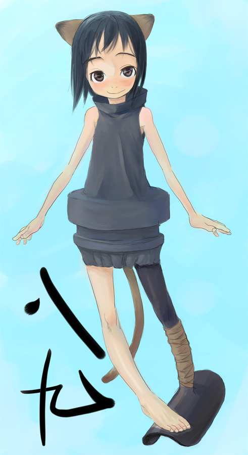 ppk (artist), animal ears, flat chest, mecha musume, military, monochrome, mortar (weapon), personification, short hair, solo, tail, type 89 grenade discharger, what, world war ii