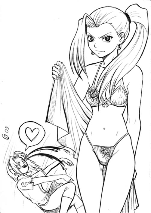 autumn sacura, haruno sakura, yamanaka ino, naruto, bikini, blood, monochrome, nosebleed, ponytail, swimsuit, yuri