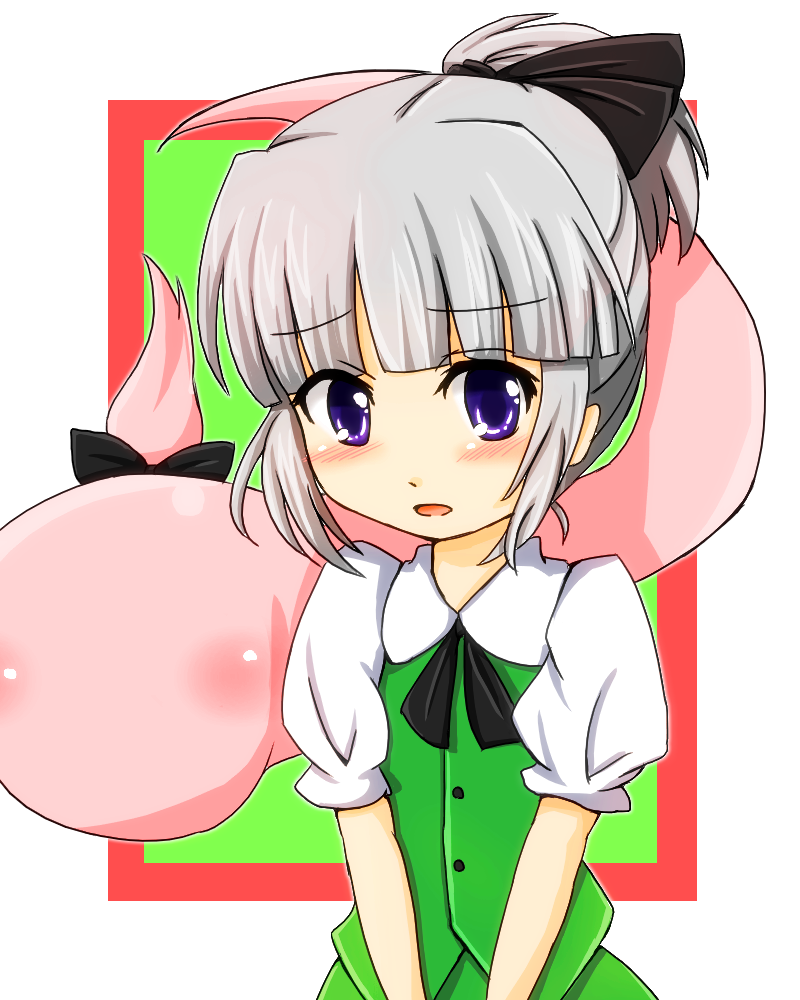kurumi nari, konpaku youmu, konpaku youmu (ghost), touhou, bad id, bad pixiv id, 1girl, alternate hairstyle, blush, female focus, hitodama, ponytail, solo