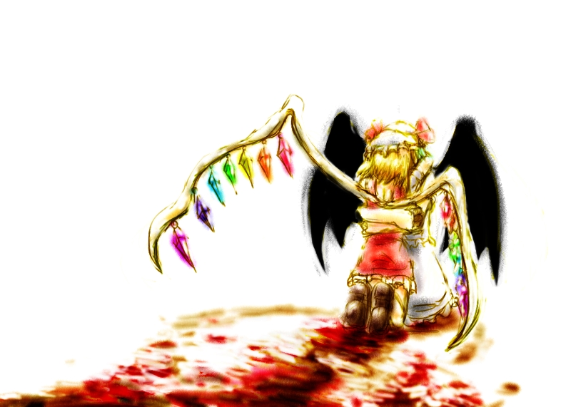 toro (transista goaway), flandre scarlet, remilia scarlet, touhou, bad id, bad pixiv id, 2girls, blood, female focus, hug, multiple girls, siblings, sisters