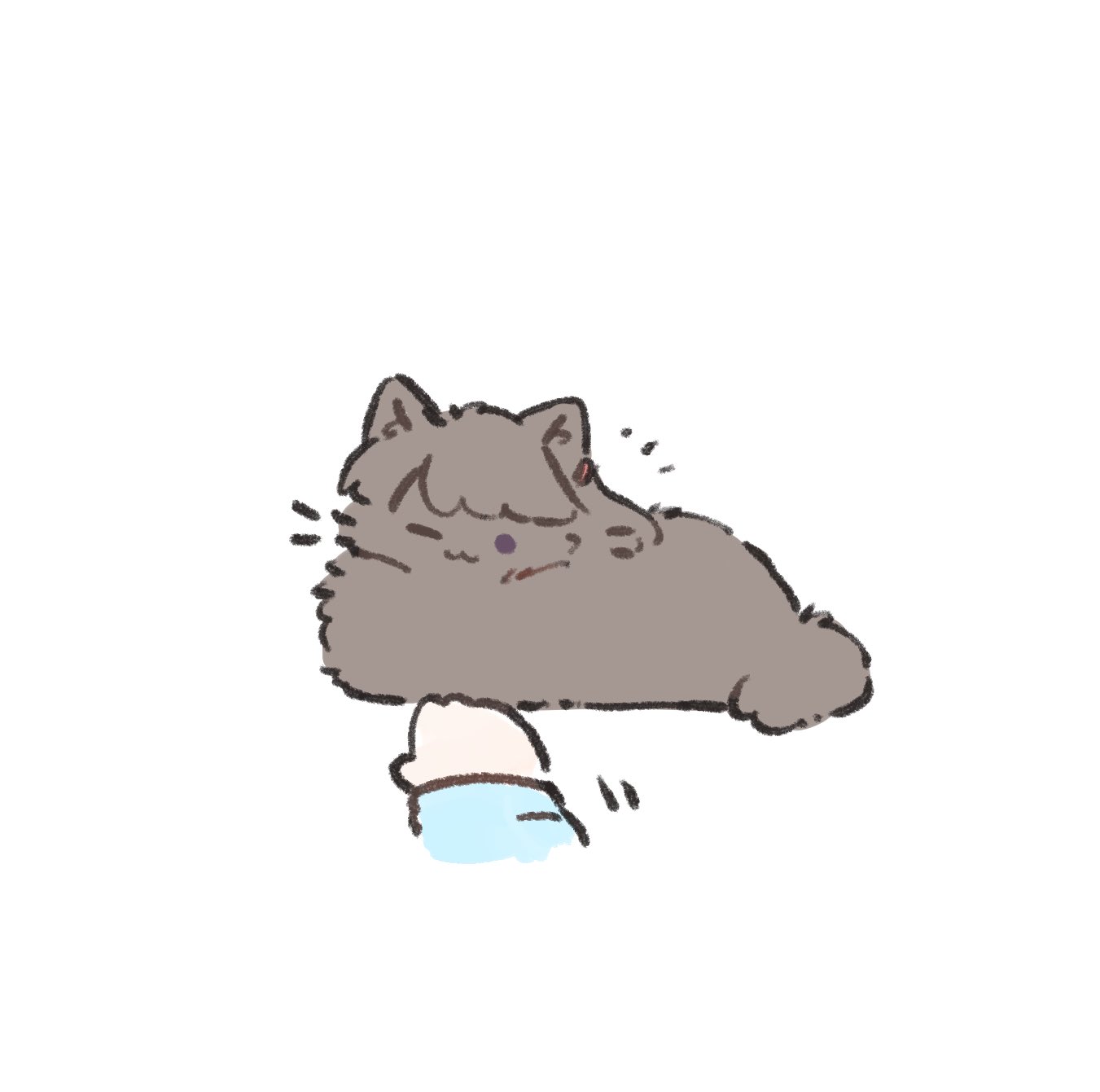 ao kaeru, fujishima megumi, osawa rurino, osawa rurino (winter loungewear), link! like! love live!, love live!, highres, 1girl, ;3, animal focus, animalization, brown cat, cat, disembodied hand, female pov, long sleeves, looking at viewer, one eye closed, pov, purple eyes, simple background, virtual youtuber, white background