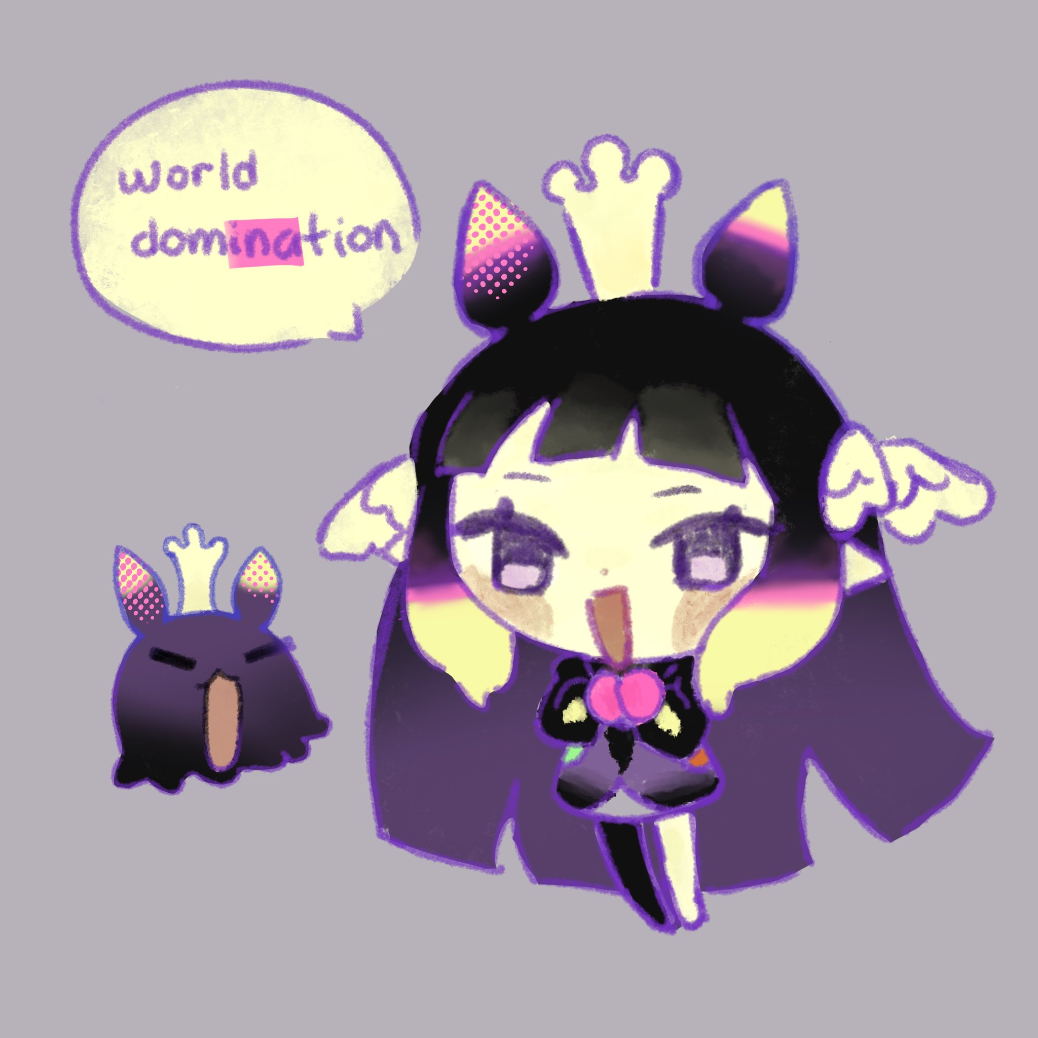 ibunniez, ninomae ina'nis, takodachi (ninomae ina'nis), commentary, english commentary, highres, 1girl, blunt bangs, gradient hair, long hair, looking at viewer, multicolored hair, orange hair, pointy ears, purple hair, sidelocks, smile, solo, tako takover (ninomae ina'nis), tentacle hair, virtual youtuber