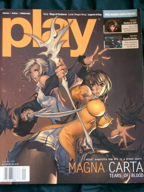 kim hyung tae, calintz, reith, magna carta, photo (medium), 1boy, 1girl, breasts, cover, covered erect nipples, from below, huge breasts, impossible clothes, impossible shirt, large breasts, magazine (object), magazine cover, puffy nipples, shirt, skirt, thighs