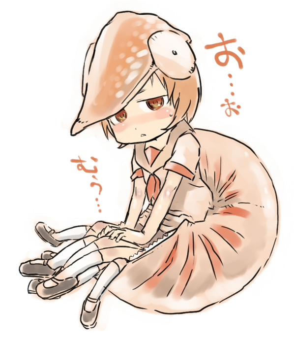 kikai (akita morgue), 1girl, female focus, mary janes, monster girl, multiple legs, nautilus (animal), school uniform, serafuku, shoes, short hair, simple background, socks, solo, white background, white socks