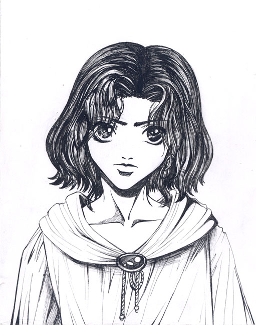 autumn sacura, erk (fire emblem), fire emblem, fire emblem: the blazing blade, nintendo, traditional media, monochrome, portrait, simple background, solo, upper body