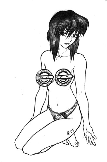 autumn sacura, kusanagi motoko, ghost in the shell, censored, laughing man (gits), monochrome, panties, underwear