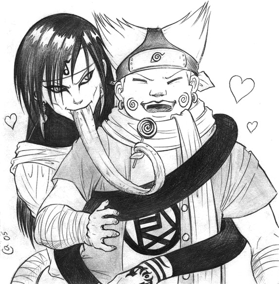 autumn sacura, akimichi chouji, orochimaru, naruto, candy, heart, monochrome, tongue, yaoi