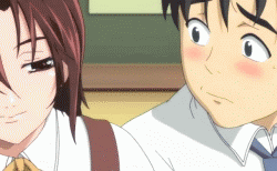 seto yuuki, kitazawa tomohisa, shino mizuho, stringendo, stringendo & accelerando & stretta, animated, animated gif, lowres, 00s, 1boy, 1girl, assertive female, blush, crotch grab, handjob, hetero, indoors, penis