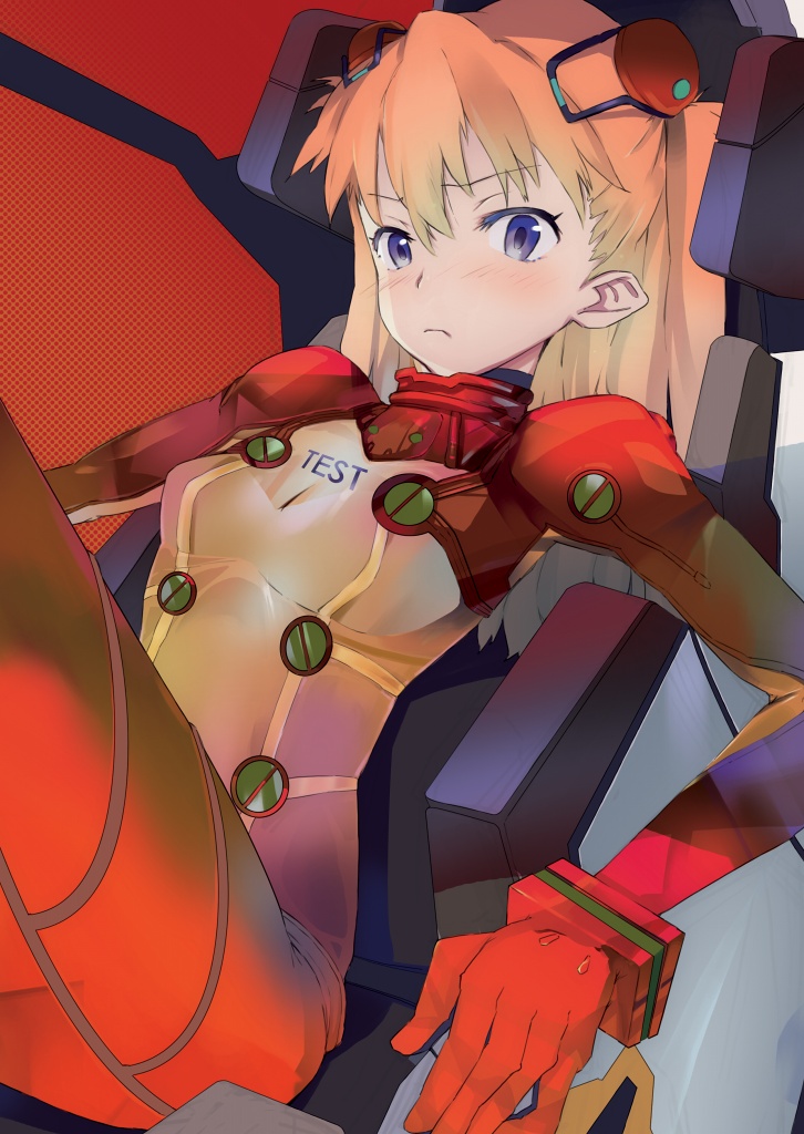 itachi (3dt), souryuu asuka langley, neon genesis evangelion, rebuild of evangelion, 00s, 1girl, blue eyes, bodysuit, brown hair, female focus, long hair, mecha pilot suit, plugsuit (evangelion), solo, test plugsuit (evangelion), very long hair