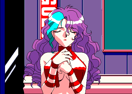okada natsuki, animahjong, topless, viper, animated, animated gif, lowres, blue eyes, blush, bouncing breasts, breasts, center opening, indoors, long hair, looking at viewer, multicolored hair, no bra, panties, solo, two-tone hair, underwear, undressing, white panties