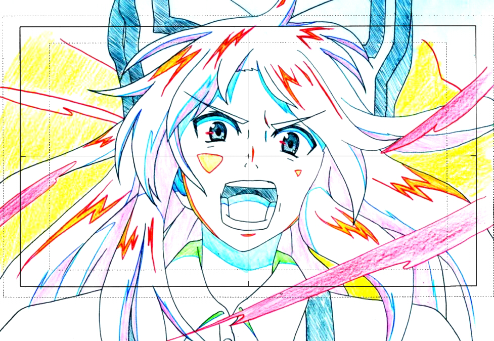 kageyasu, yasutaroo (artist), fujiwara no mokou, touhou, unfinished, 1girl, angry, color trace, colorful, female focus, hair ribbon, monochrome, open mouth, partially colored, production art, ribbon, solo, teeth, wind, yasutaroo
