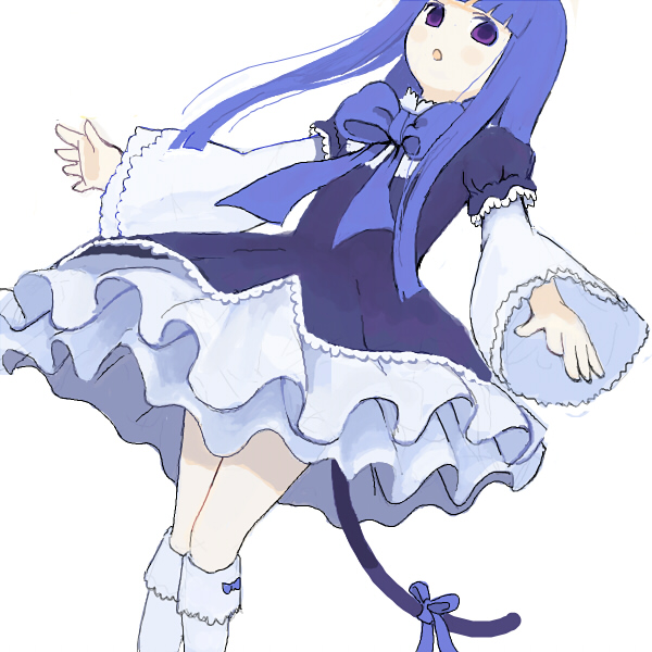 urue, frederica bernkastel, umineko no naku koro ni, 00s, black dress, blue hair, bow, dress, long hair, purple eyes, simple background, tail