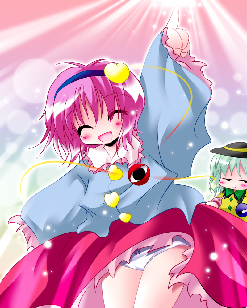 arary, komeiji koishi, komeiji satori, touhou, bad id, bad pixiv id, 2girls, chibi, closed eyes, female focus, multiple girls, panties, short hair, siblings, sisters, underwear