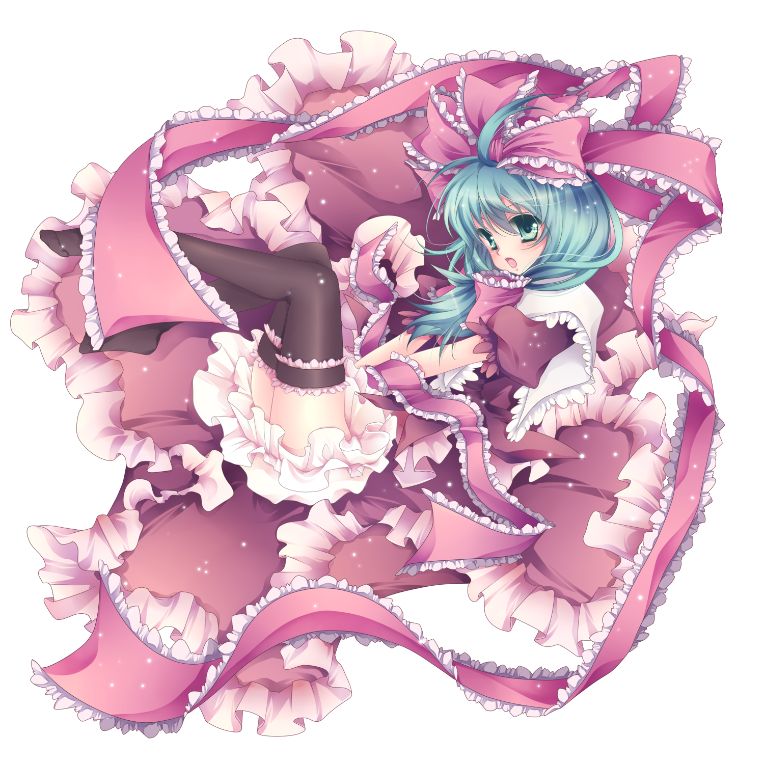 mikazuki sara, kagiyama hina, touhou, bad id, bad pixiv id, highres, 1girl, female focus, front ponytail, full body, green eyes, green hair, hair ribbon, long hair, matching hair/eyes, ribbon, solo, transparent background