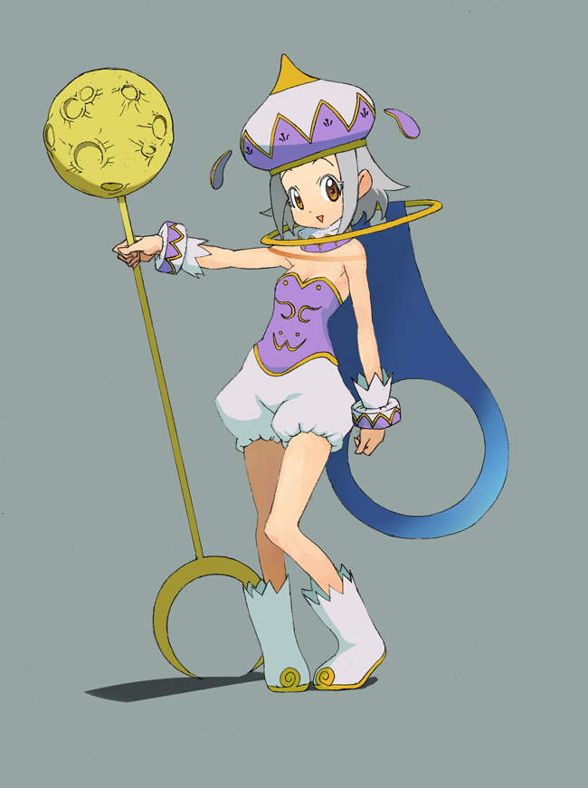 mitsuyama, angol mois, keroro gunsou, bad id, bad pixiv id, 1girl, cape, female focus, flat chest, grey hair, hat, solo, yellow eyes