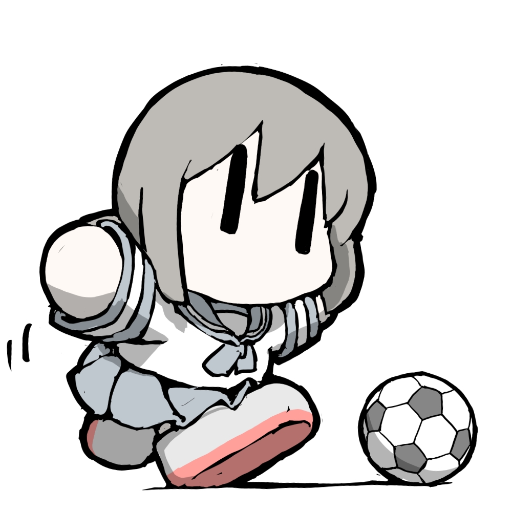 task (s task80), fubuki (kancolle), kantai collection, commentary request, 1girl, ball, chibi, chibi only, grey hair, grey sailor collar, grey skirt, low ponytail, no mouth, pleated skirt, ponytail, sailor collar, sailor shirt, school uniform, serafuku, shirt, skirt, soccer ball, solo, telstar, | |