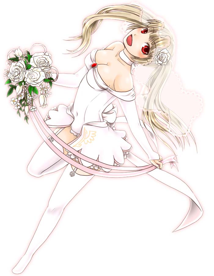 asmodeus (umineko), stakes of purgatory, umineko no naku koro ni, 00s, blonde hair, dress, flower, red eyes, rose, smile, thighhighs, white dress