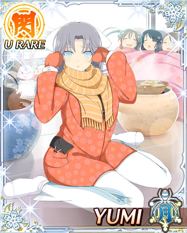 aimu (senran kagura), minori (senran kagura), mirai (senran kagura), ninto (senran kagura), pontarou (senran kagura), ushiwakamaru (senran kagura), yumi (senran kagura), senran kagura, senran kagura new wave, game cg, large variant set, official art, third-party source, variant set, 4girls, adjusting hair, arms up, black hair, blue eyes, border, bow, breasts, brown hair, card (medium), character name, chibi, closed mouth, coat, curled ends, grey hair, hair bow, hairband, hotpot, indoors, japanese clothes, kimono, large breasts, long hair, medium hair, mittens, multiple girls, orange scarf, pants, parted lips, red coat, red mittens, scarf, sitting, socks, solo focus, striped clothes, striped scarf, sweat, teapot, twintails, under covers, wariza, white bow, white hairband, white kimono, white pants, white socks, winter clothes