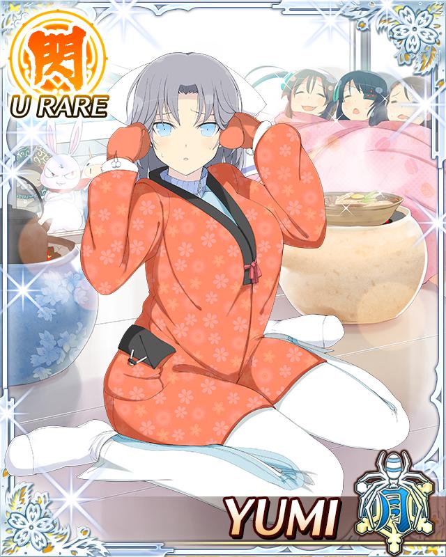 aimu (senran kagura), minori (senran kagura), mirai (senran kagura), ninto (senran kagura), pontarou (senran kagura), ushiwakamaru (senran kagura), yumi (senran kagura), senran kagura, senran kagura new wave, game cg, large variant set, official art, third-party source, variant set, 4girls, adjusting hair, arms up, black hair, blue eyes, blue sweater, border, bow, breasts, brown hair, card (medium), character name, chibi, closed mouth, coat, curled ends, grey hair, hair bow, hairband, hotpot, indoors, japanese clothes, kimono, large breasts, long hair, medium hair, mittens, multiple girls, pants, parted lips, red coat, red mittens, sitting, socks, solo focus, sweat, sweater, teapot, twintails, under covers, wariza, white bow, white hairband, white kimono, white pants, white socks, winter clothes