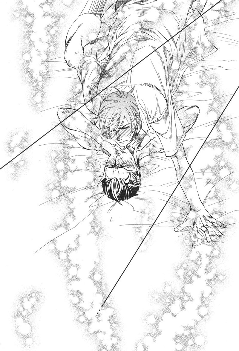 naono bohra, alluring sentiment, anal, bed, blush, clothed on nude, cum, lying, male focus, male penetrated, monochrome, on back, yaoi