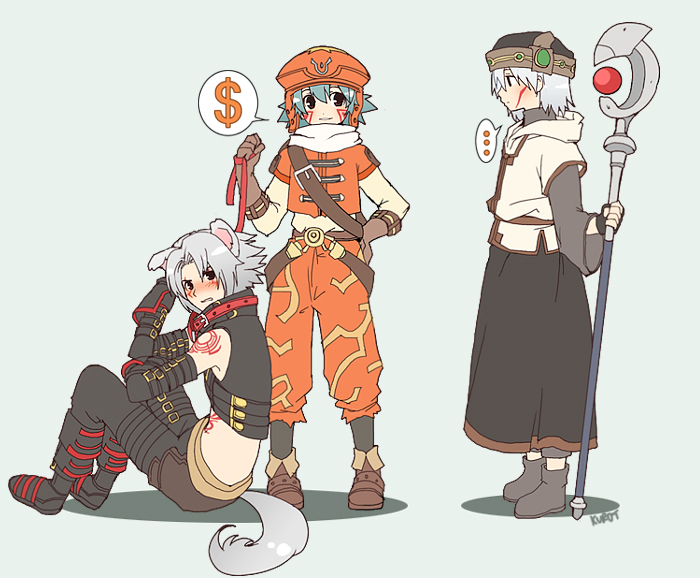 kurot, haseo, haseo (.hack//), kite (.hack//), tsukasa (.hack//), .hack//, .hack//g.u., .hack//sign, bandai, cyber connect 2, …, 00s, 3boys, animal ears, blush, dog ears, leash, male focus, multiple boys, staff, tail