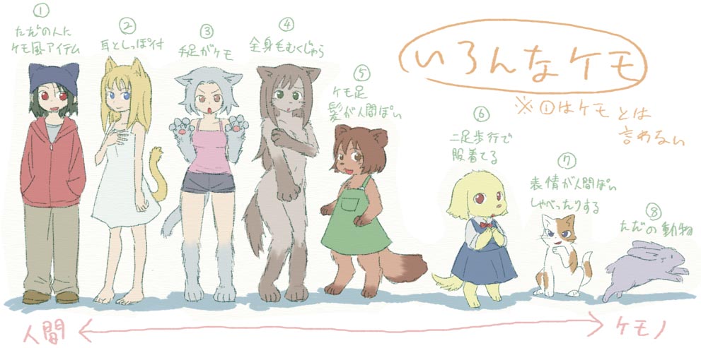 namu (nurui cha), original, resized, translated, 6+girls, animal ears, barefoot, blonde hair, cat, cat ears, cat tail, chart, comparison, feet, furry, furry female, multiple girls, nude, pawpads, rabbit, red eyes, standing, tail, toes