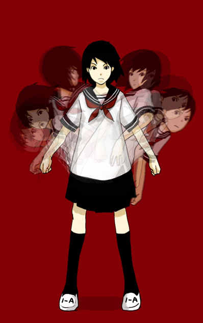 nanahara shie, nanasie, the matrix, bad id, bad pixiv id, 1girl, black eyes, black hair, female focus, parody, school uniform, serafuku, solo