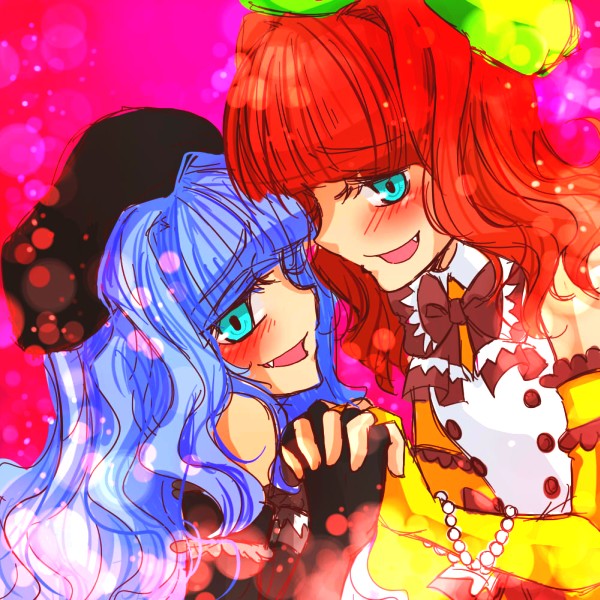 mikecat, furfur, zepar, 07th expansion, no naku koro ni (series), umineko no naku koro ni, bad id, bad pixiv id, 00s, 1boy, 1girl, bow, brown bow, crossdressing, fang, hetero, holding hands, trap