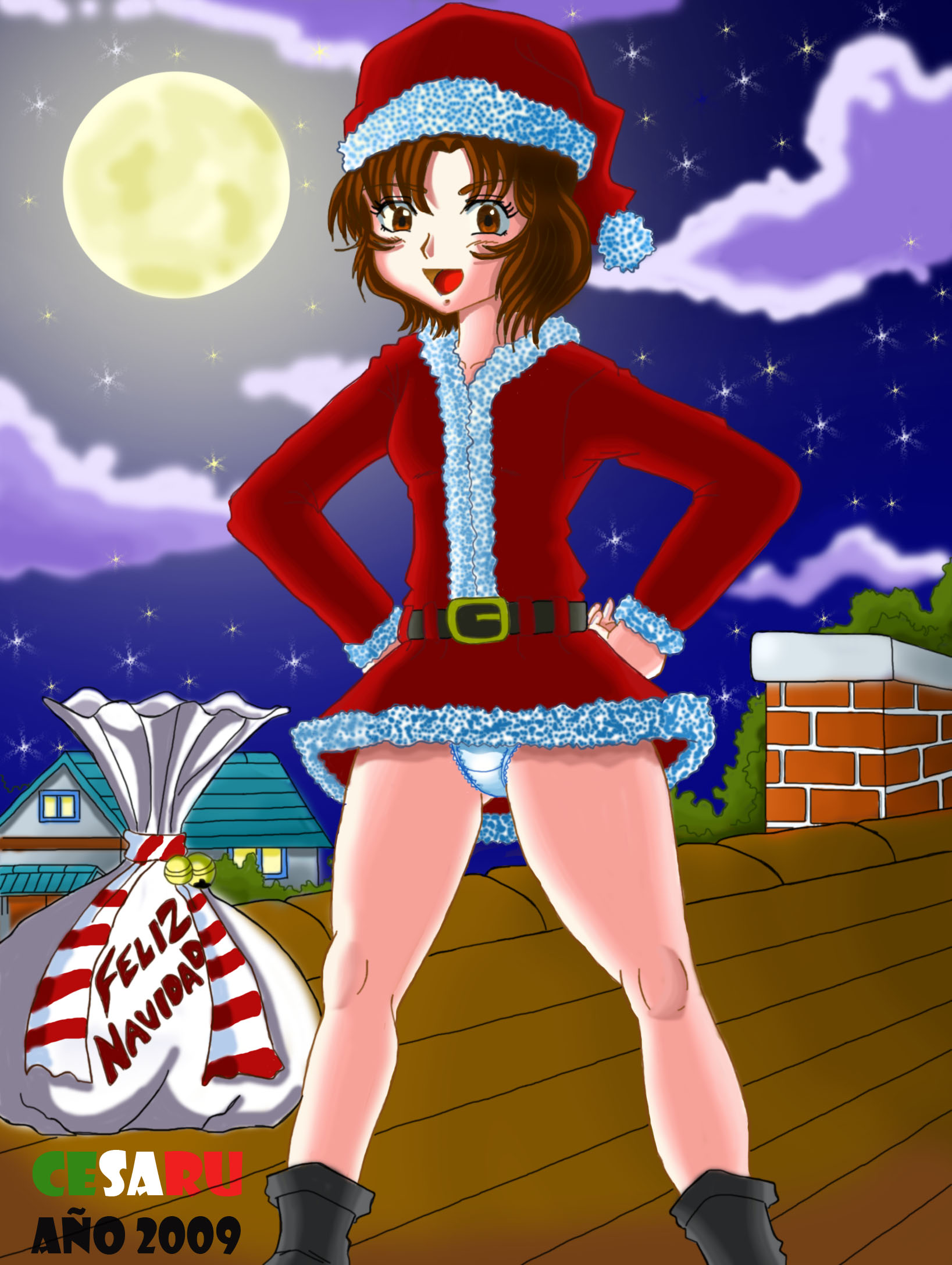 cesaru, sasaki rika, cardcaptor sakura, highres, chrismas, panties, underwear