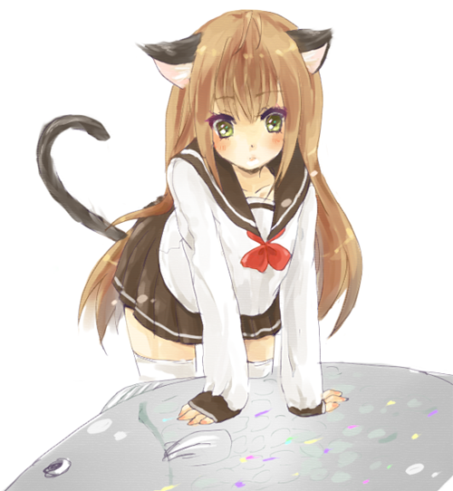wakuraba, original, animal ears, cat ears, cat tail, school uniform, serafuku, skirt, solo, tail, thighhighs, zettai ryouiki