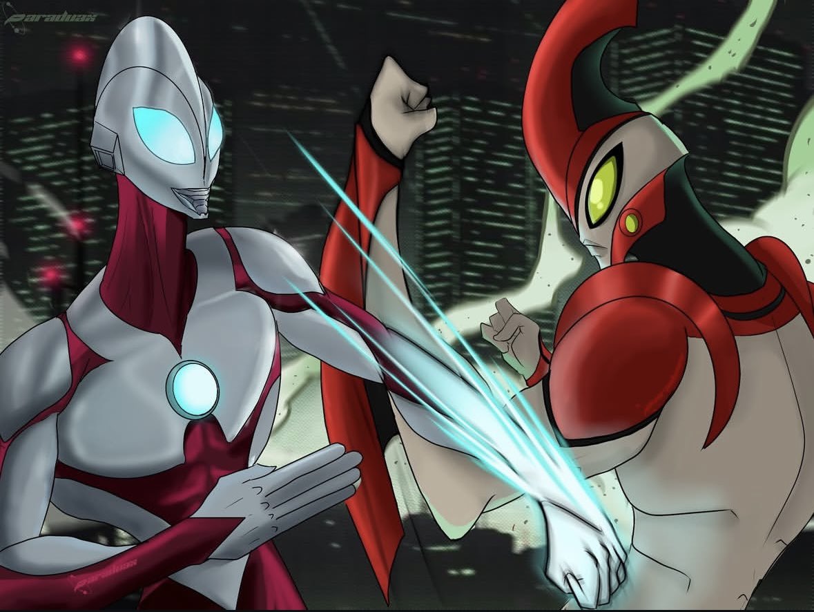 ultraman, way big, ben 10, ultra series, ultraman: rising, tagme, alien, green eyes, paraduax, throwing hands