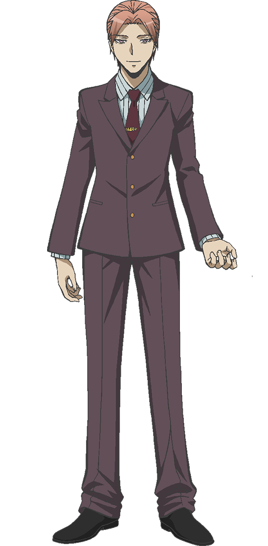 morita kazuaki, ansatsu kyoushitsu, official art, 1boy, anime coloring, asano gakuhou, black shoes, brown hair, closed mouth, collared shirt, full body, jacket, male focus, necktie, pants, purple eyes, shirt, shoes, simple background, solo, standing, striped clothes, striped shirt, tachi-e, tie clip, transparent background