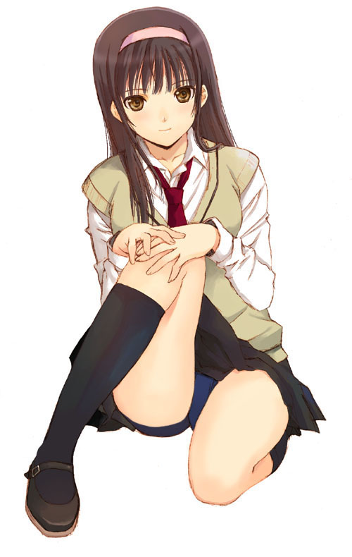 seiru (prairie), brown eyes, brown hair, buruma, hairband, school uniform, skirt, socks, solo