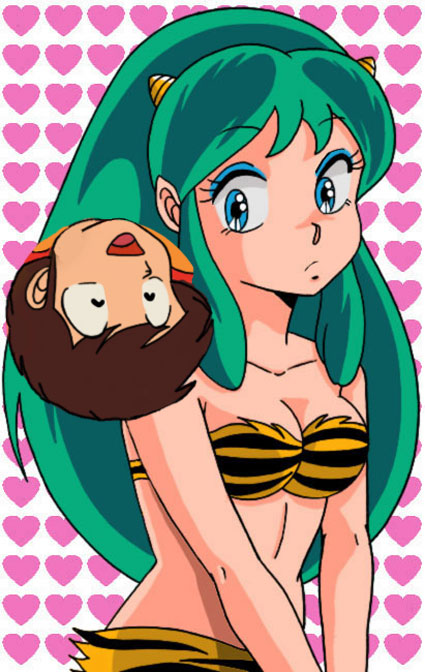 lum, moroboshi ataru, urusei yatsura, tagme, bikini, green hair, horns, long hair, oni, swimsuit