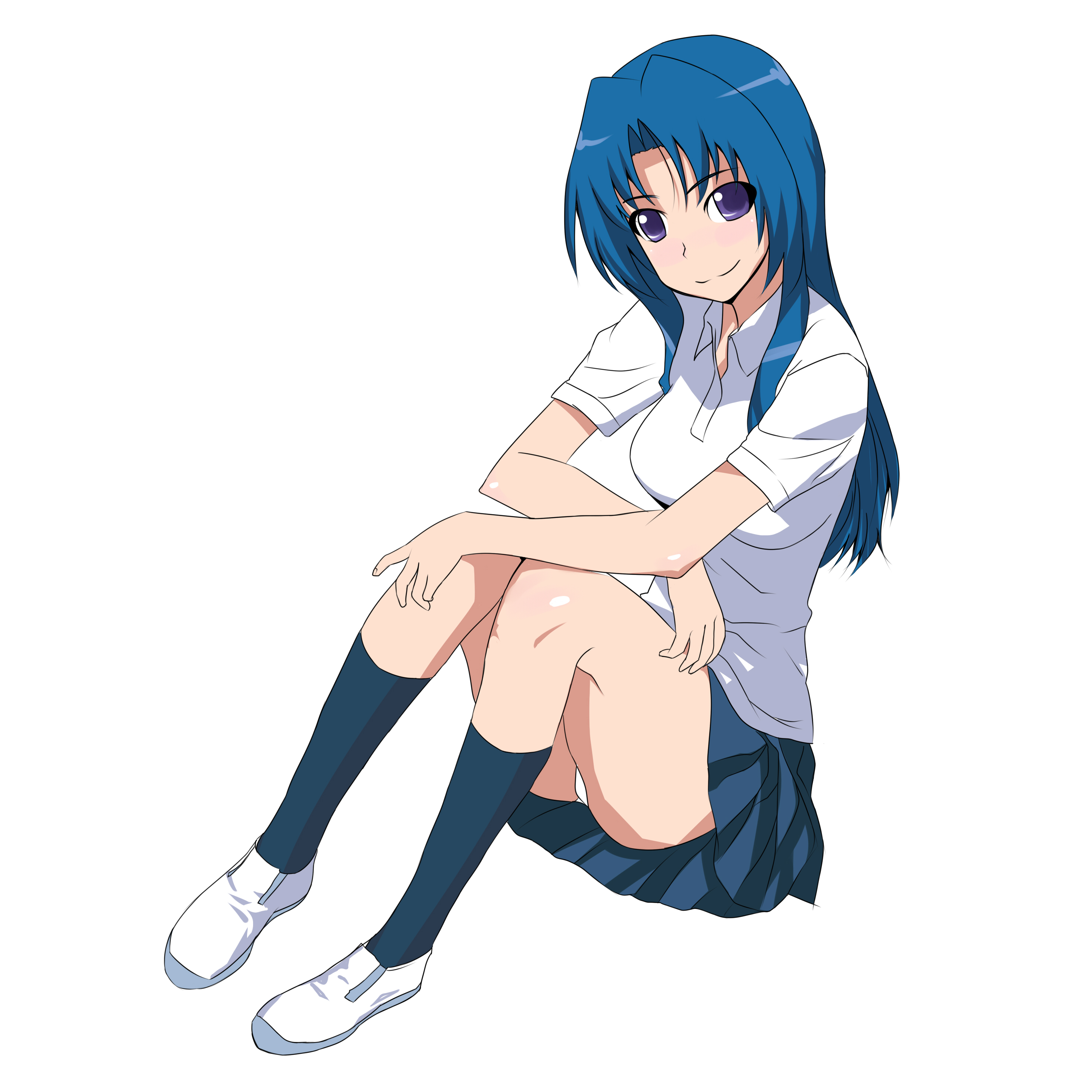 icbm, kawashima ami, toradora!, absurdres, bad id, bad pixiv id, derivative work, highres, 00s, 1girl, blue hair, female focus, long hair, panties, pantyshot, purple eyes, sitting, solo, underwear