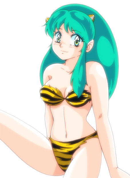 lum, urusei yatsura, tagme, bikini, green hair, horns, legs, long hair, oni, swimsuit
