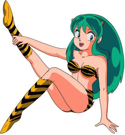 lum, urusei yatsura, lowres, tagme, bikini, green hair, horns, legs, long hair, oni, swimsuit