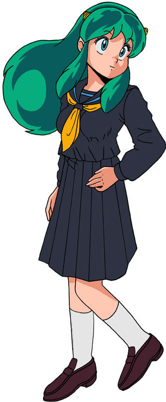 lum, urusei yatsura, tagme, green hair, horns, long hair, oni, school uniform