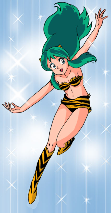 lum, urusei yatsura, tagme, bikini, green hair, horns, legs, long hair, oni, swimsuit