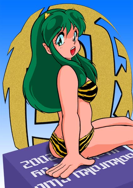 lum, urusei yatsura, tagme, bikini, green hair, horns, legs, long hair, oni, swimsuit