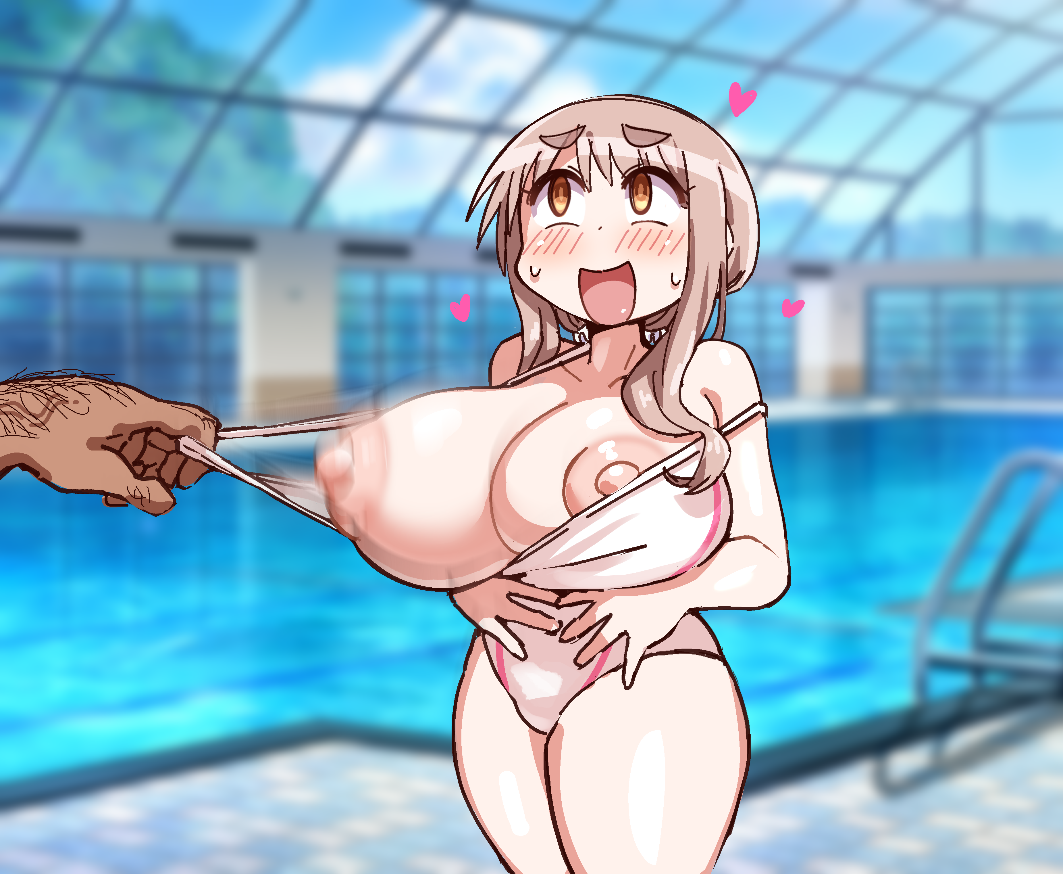 chiden, yuyushiki, tagme, 1boy, 1girl, nipples, pool, swimsuit