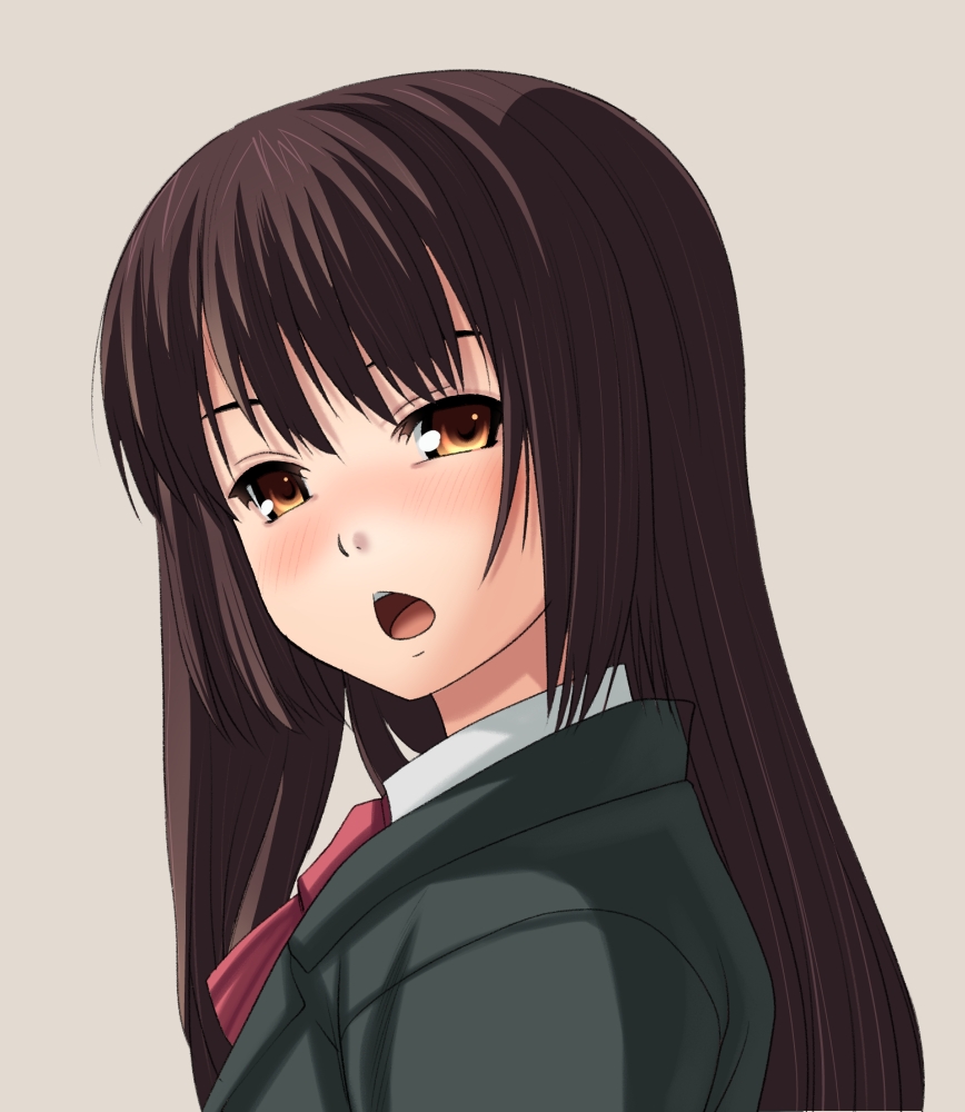 okina ika, bad id, bad pixiv id, tagme, black hair, blush, brown eyes, long hair, school uniform, solo