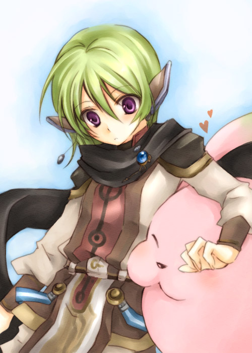 mitsufuki, faize scheifa beleth, star ocean, star ocean: the last hope, 1boy, bishounen, ear covers, earrings, green hair, jewelry, male focus, purple eyes, scarf, solo