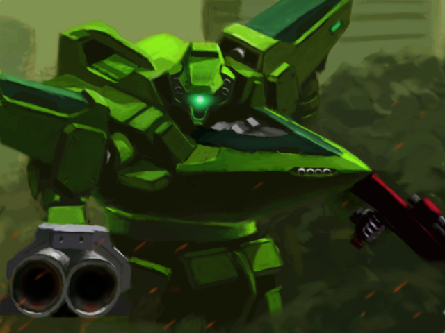 armored core, fromsoftware, tagme, asymmetrical dual wielding, close-up, dual wielding, gun, holding, mecha, robot, weapon